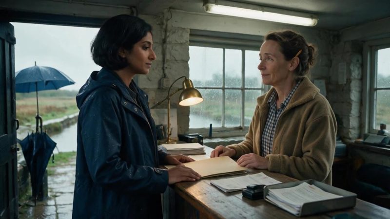 Two planning officers at a desk beside a window onto the river.
